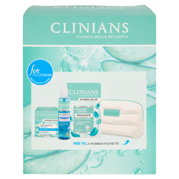 Clinians Hydra Plus Idratante Gel Detergente 150 mL + Crema Idratante 50 mL + Maschera Viso 22 mL