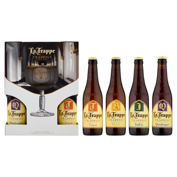 La Trappe Trappist Quadrupel 33 cL + Tripel 33 cL + Blond 33 cL + Isid'or 33 cL + 1 Bicchiere