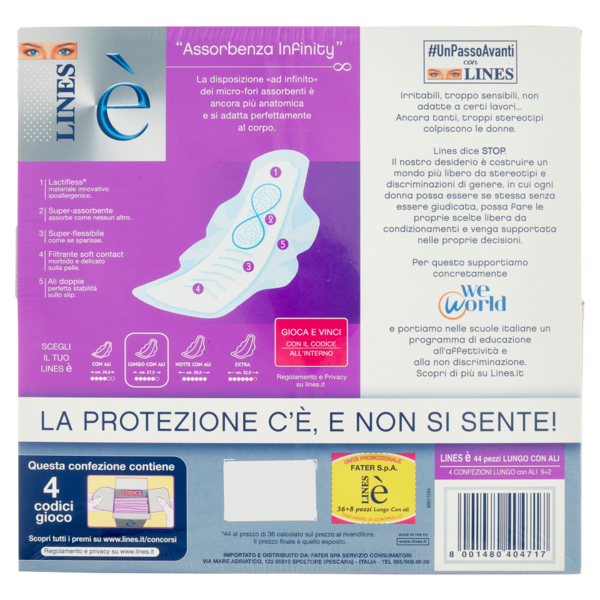 Lines è Assorbenti lungo con ali 36+8 pz