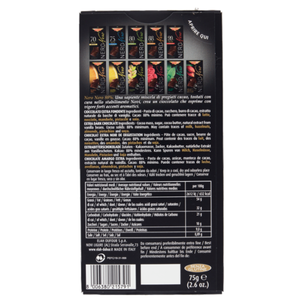 Novi NeroNero 88% Cacao Vigoroso Extra Fondente 75 g