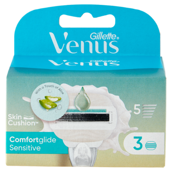 Gillette Venus Comfortglide Sensitive Lamette di ricambio per Rasoio da Donna, 3 Ricariche