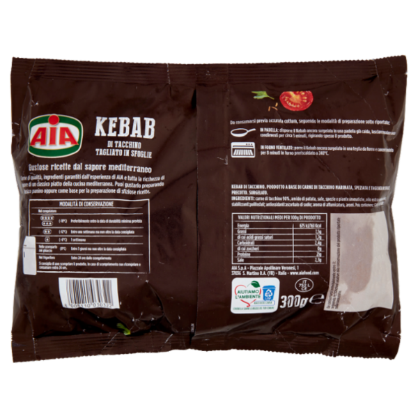 Aia Kebab di Tacchino Tagliato in Sfoglie surgelato 300 g