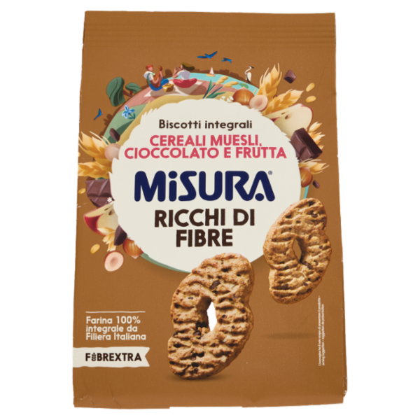 Misura Fibrextra Biscotti integrali Cereali Muesli, Cioccolato e Frutta 230 g