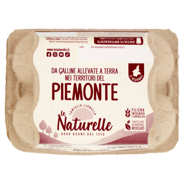 le Naturelle Le Regionali Piemonte 6 Uova Grandi Fresche da Allevamento a Terra