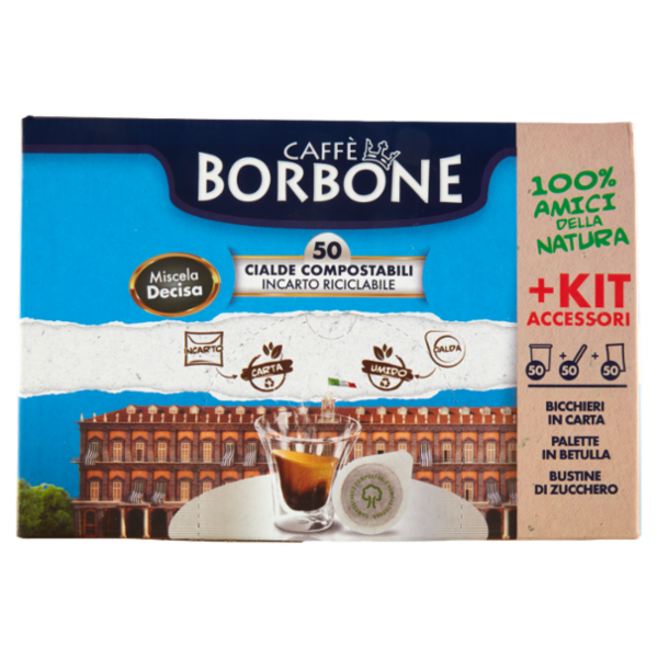 Caffè Borbone Miscela Decisa Cialde Compostabili + Kit Accessori 50 x 7,2 g