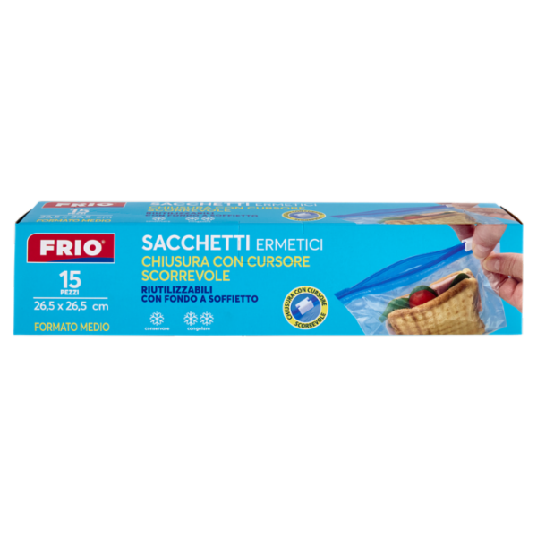 Frio Sacchetti Ermetici Chiusura con Cursore Scorrevole Formato Medio 26,5 x 26,5 cm 15 pz