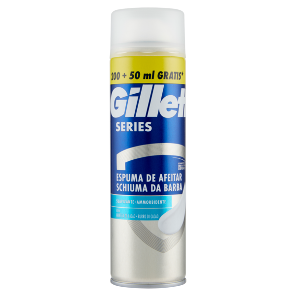 Gillette Schiuma da Barba da Uomo Series Ammorbidente con Burro di Cacao, 200 ml + 50 ml Gratis