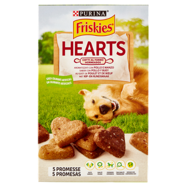 PURINA FRISKIES Biscotti Hearts Snack cane aromatizzati con pollo e manzo scatola 350 g