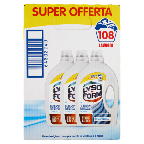 Lysoform Detersivo Igienizzante Classico 3x36=108 Lavaggi 3x1,62L