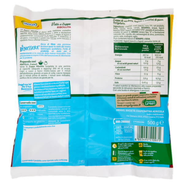 Orogel Il Benessere Virtù di Zuppa Ribollita con Crostini di Pane e Cavolo Nero Surgelati 500 g