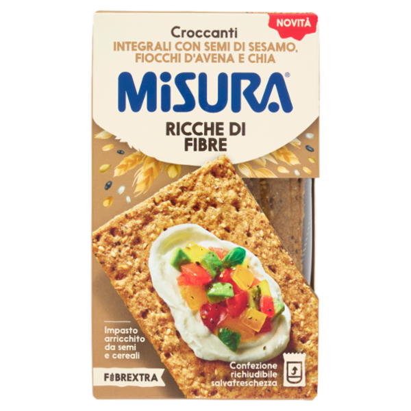 Misura Fibrextra Croccanti Integrali con Semi di Sesamo, Fiocchi d'Avena e Chia 160 g