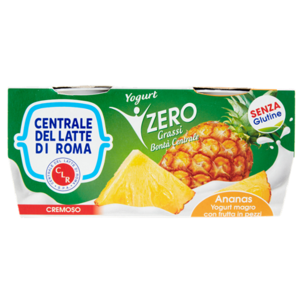 Centrale del Latte di Roma Zero Grassi Ananas Yogurt magro con frutta in pezzi 2 x 125 g
