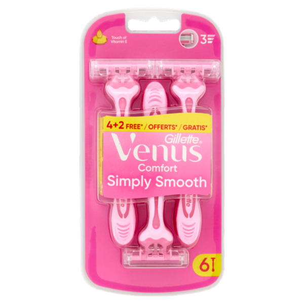 Gillette Venus Comfort Simply Smooth Rasoio Donna Usa e Getta a 3 Lame 4 Rasoi + 2 = 6 Rasoi