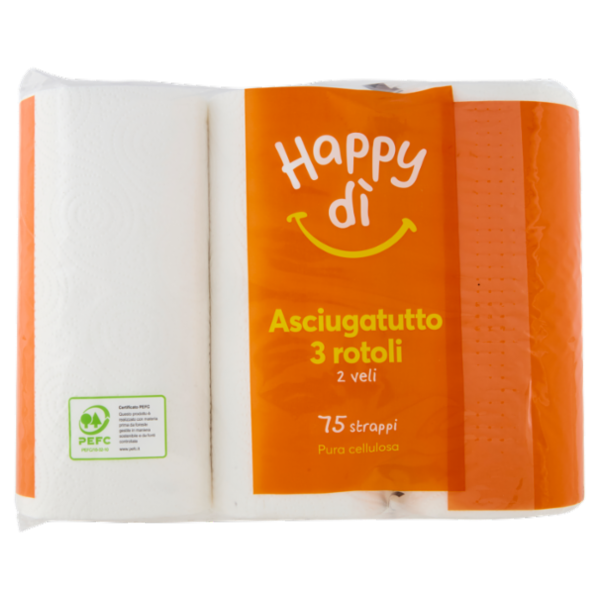 Happy dì Asciugatutto 2 Veli 75 Strappi 3 Rotoli