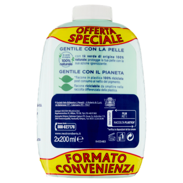 Neutro Roberts con antibatterico con tè verde naturale Sapone Liquido Ricarica 2 x 200 ml