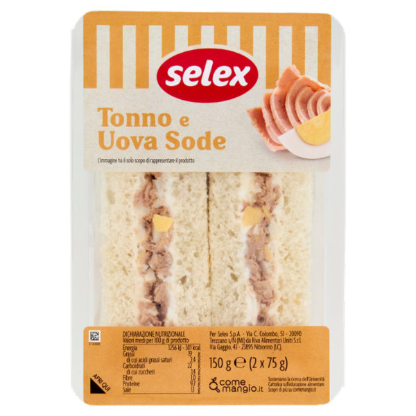 Selex Tramezzini Farciti Uova Sode, Maionese e Tonno 2x75 g