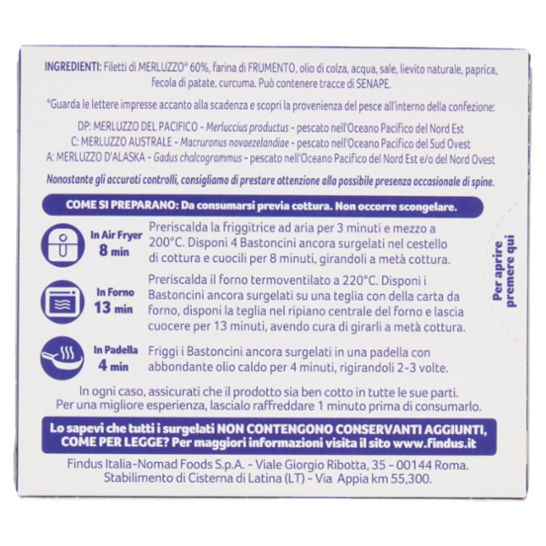 Capitan Findus 5 Bastoncini con 100% Filetti di Merluzzo 125 g