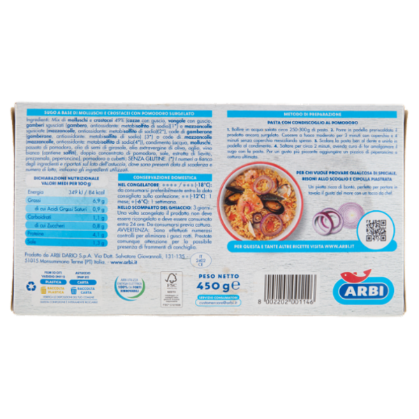 Arbi Condiscoglio al Pomodoro Sugo Pronto ai Frutti di Mare 450 g