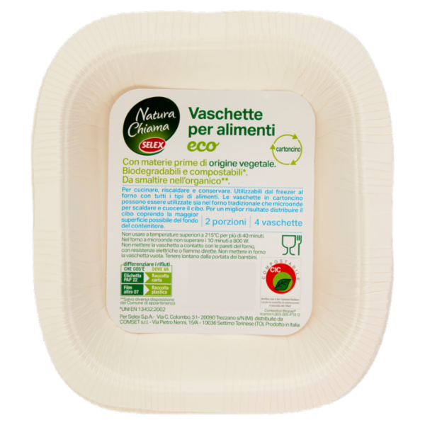 Selex Natura Chiama Vaschette in Cartoncino Biodegradabili Compostabili Eco 2 porzioni 4 pezzi