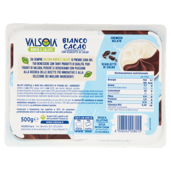 Valsoia Bontà e Salute Vaschetta Bianco Cacao 500 g