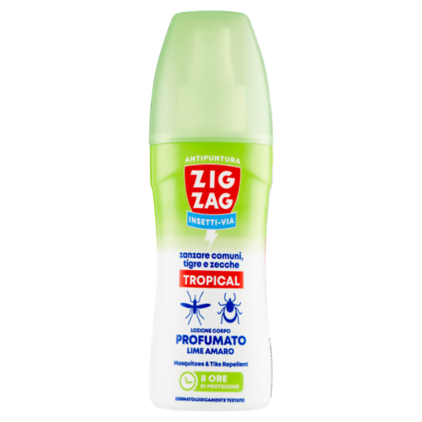 Zig Zag Insetti-Via Antipuntura Tropical zanzare comuni, tigre e zecche Lime Amaro 100 ml