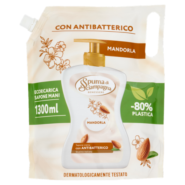 Spuma di Sciampagna Benessere Sapone crema Mandorla Ecoricarica 1300 ml