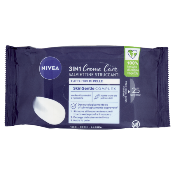 Nivea 3in1 Creme Care Salviettine Struccanti Tutti i Tipi di Pelle 25 pz
