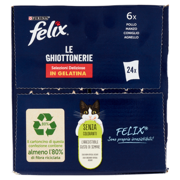 FELIX Le Ghiottonerie Selezioni Deliziose in Gelatina (Pollo, Manzo, Coniglio, Agnello) 24 x 85 g