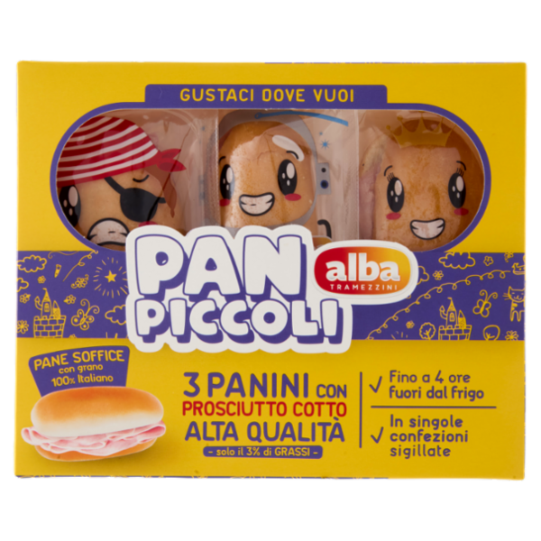 alba Tramezzini Pan Piccoli Panini con Prosciutto Cotto Alta Qualità 3 x 60 g