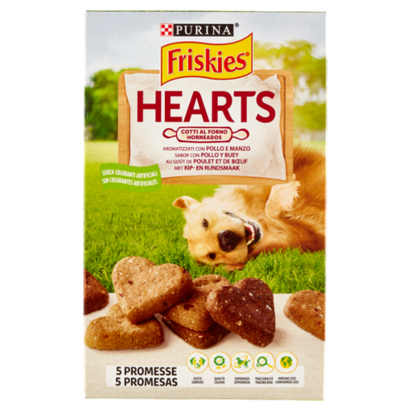 PURINA FRISKIES Biscotti Hearts Snack cane aromatizzati con pollo e manzo scatola 350 g