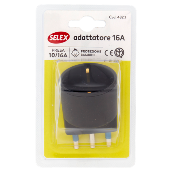 Selex Adattatore Semplice Spina 16A + 1 Presa 10-16A(Ted) Nero