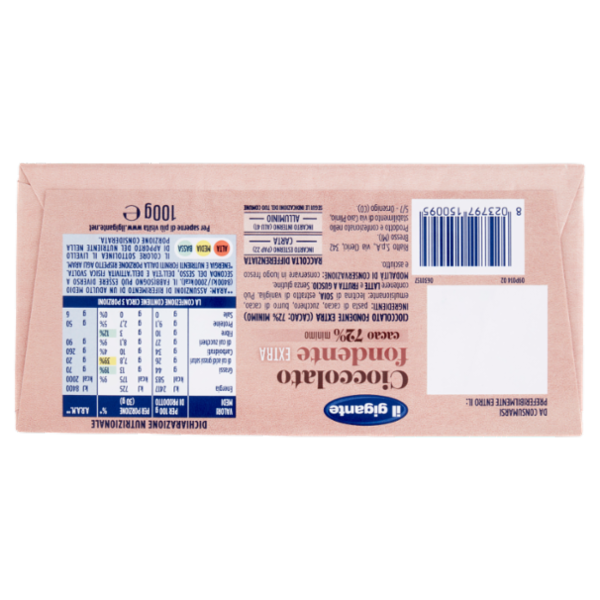 IL GIGANTE Cioccolato fondente Extra cacao 72% minimo 100 g