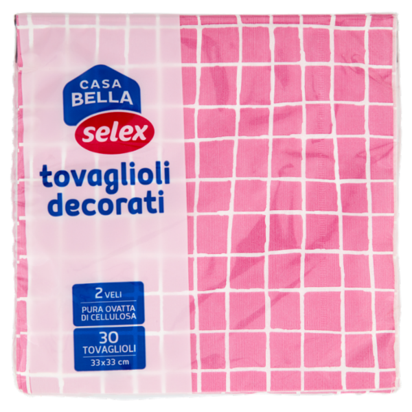 Selex Casa Bella Tovaglioli 2 Veli 33X33 cm Decoro Scacchi Fucsia 30 pezzi