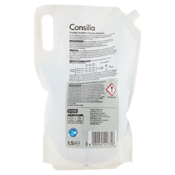 Consilia Detersivo per Lavatrice Liquido Classico 30 Lavaggi 1,5 L