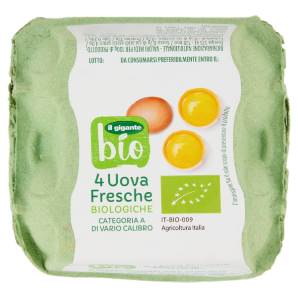 IL GIGANTE bio 4 Uova Fresche Biologiche di Vario Calibro 230 g