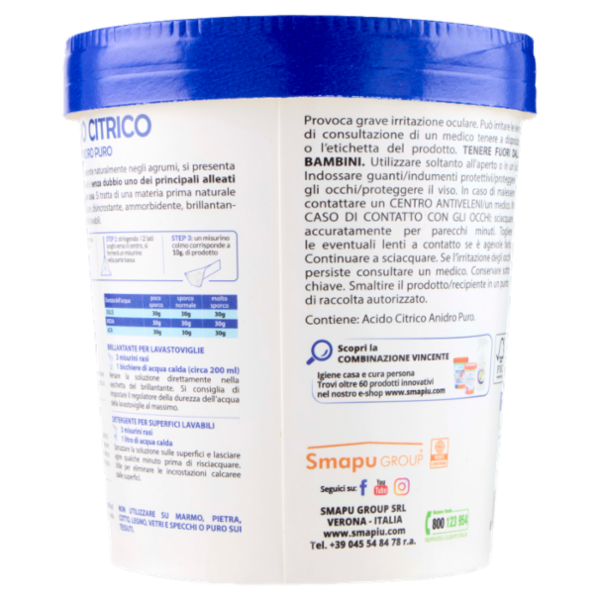 Smapiù Acido Citrico Anidro Puro 720 g