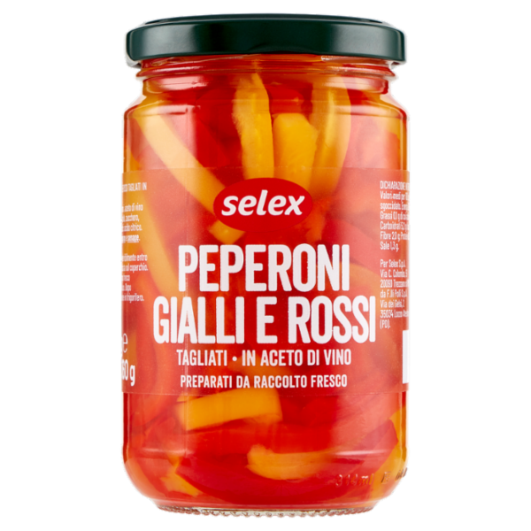 Selex Peperoni Giallo Rossi Tagliati Aromatizzati con Aceto di Vino 300 g
