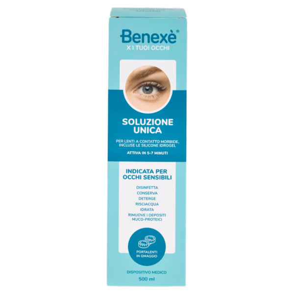 Benexè X i Tuoi Occhi Soluzione Unica per Lenti a Contatto Morbide 500 ml + Porta Lenti