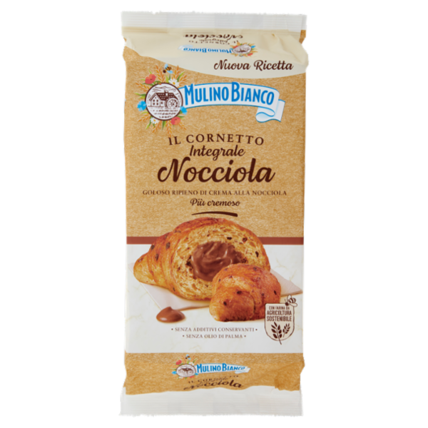 Mulino Bianco Cornetti Integrali alla Nocciola Merenda con 100% Farina Integrale 6 pezzi 300g