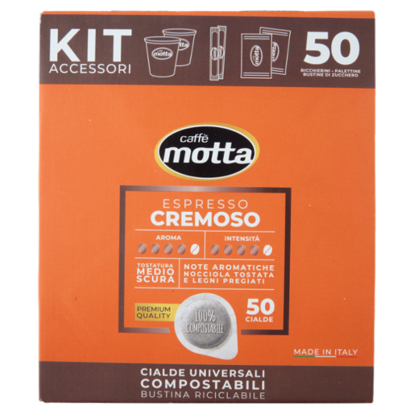 caffè motta Espresso Cremoso Kit Accessori + Cialde Universali Compostabili 50 x 7 g