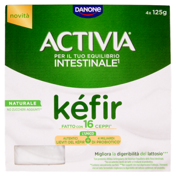 ACTIVIA Kéfir al Cucchiaio,Bianco con Autentici LievitieProbiotico Bifidus,NoZuccheriAggiunti,4x125g