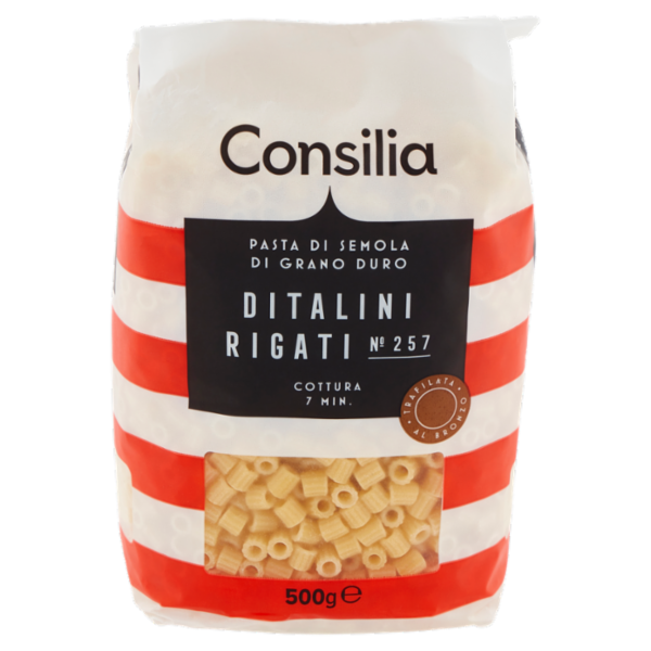 Consilia Pasta di Semola Trafilata al Bronzo Ditalini Rigati 500 g