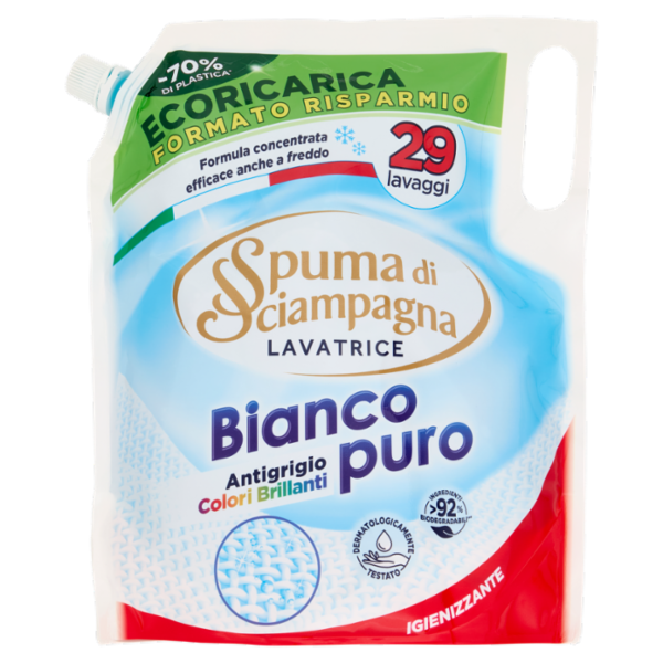 Spuma di Sciampagna Lavatrice Bianco puro Ecoricarica 1305 ml