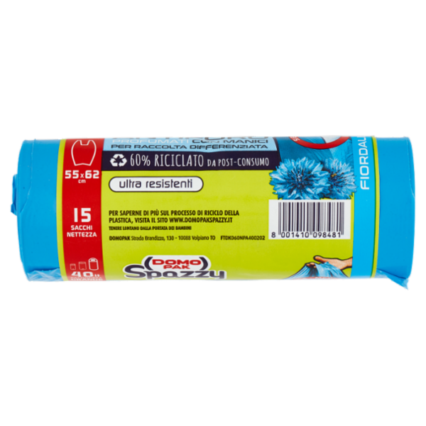 Domopak Spazzy Antiforo Profumati con Manici 40 lt Pattumiera Grande 55x62 cm Fiordaliso 15 pz