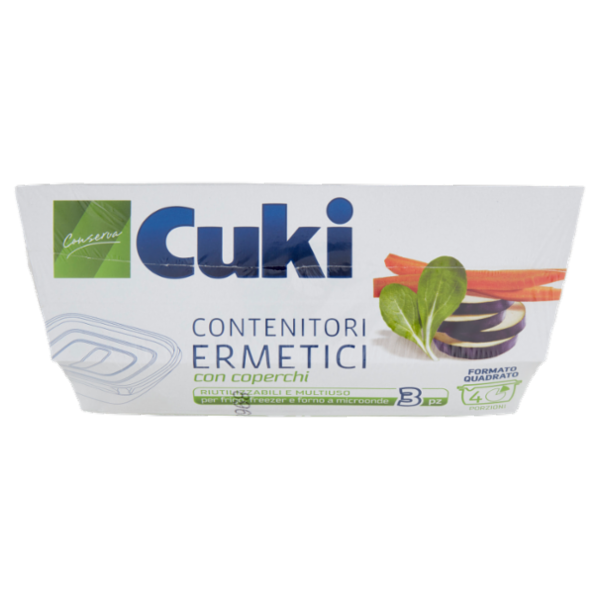 Cuki Conserva Contenitori Ermetici con coperchi Formato Quadrato 4 Porzioni 3 pz