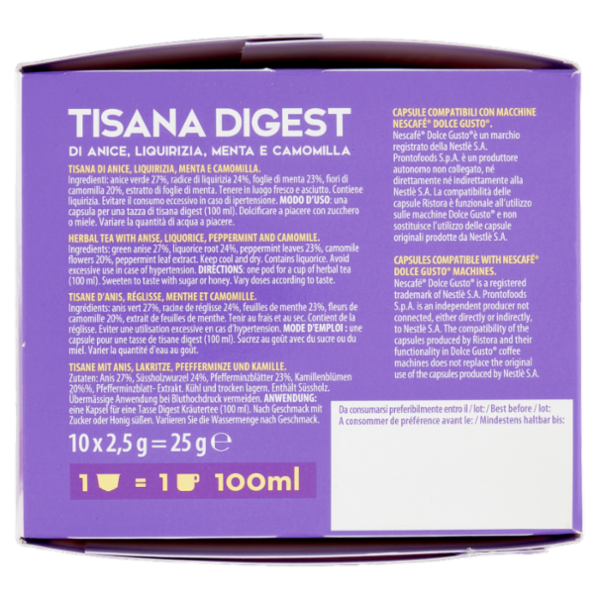 ristora Tisana Digest Capsule Compatibili con macchine Nescafè Dolce Gusto 10 x 2,5 g