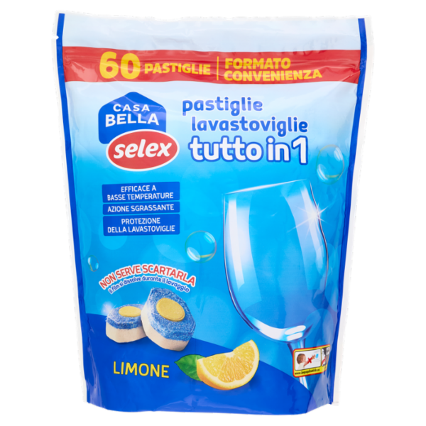 Selex Casa Bella Detersivo per Lavastoviglie Pastiglie Tutto in 1 10 Funzioni al Limone 60 pezzi