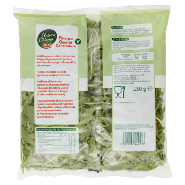 Selex Natura Chiama Rucola Lavata e Pronta per il Consumo 150 g
