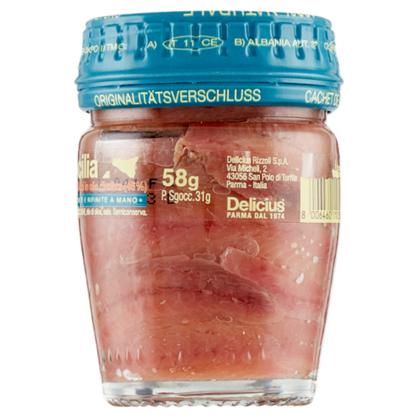 Delicius Canale di Sicilia Filetti di Alici in olio di oliva (46%) 58 g