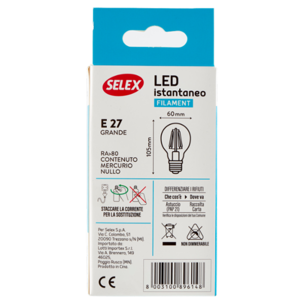 Selex Lampadina Led Goccia E27 6W Luce Calda